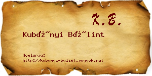 Kubányi Bálint névjegykártya